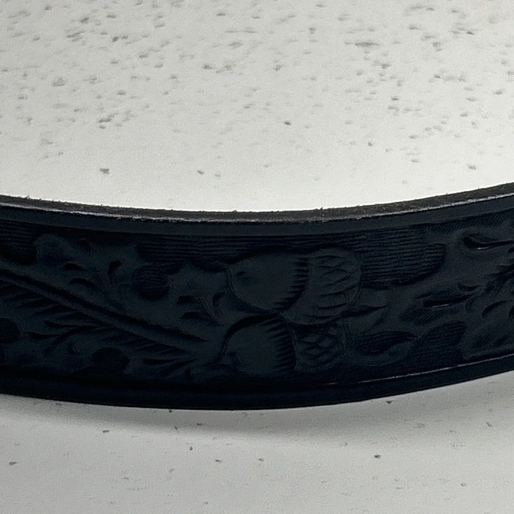 Vintage Chambers Phoenix Tooled Black Leather Western Belt Size 40 USA Cowboy